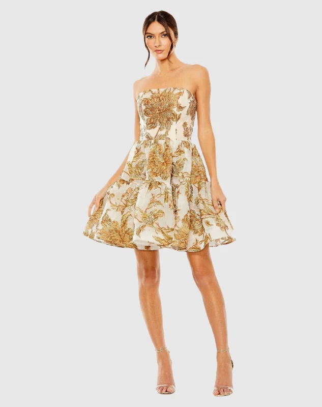 Strapless Brocade Mini Dress with Pockets Cozy Wraparound Mini Dress