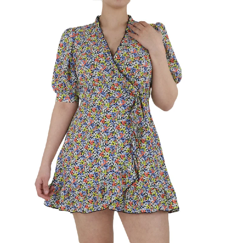 Women's Floral Mini Dress,Multi Trendy Button-Detail Mini Dress