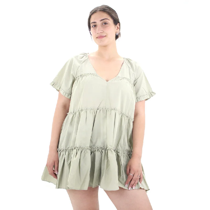 Women's Ruffle Oversize Mini Dress,Light Green Cozy Cotton Mini Dress