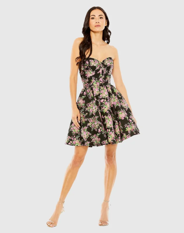 Strapless Brocade Mini Dress Fashionable A-Line Mini Dress