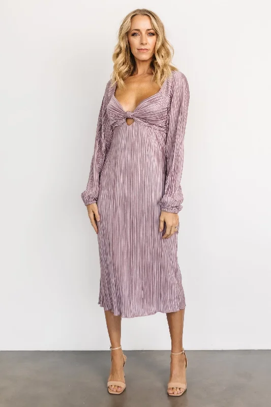 Amani Pleated Midi Dress | Lilac Fashionable Skater Midi Dress