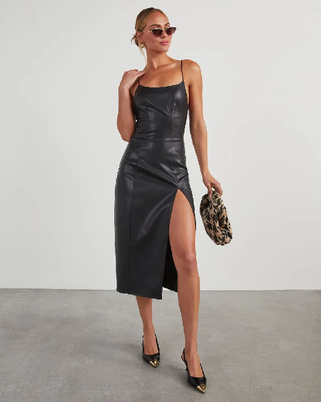 Aziza Faux Leather Sleeveless Midi Dress Elegant Satin Midi Dress