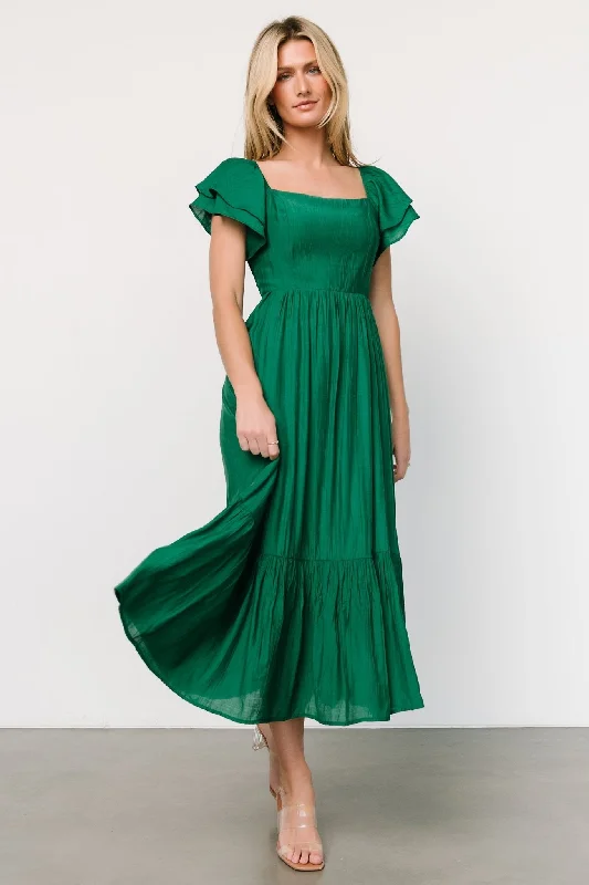 Buttercup Midi Dress | Evergreen Elegant V-Neck Midi Dress