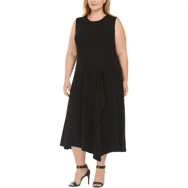 Calvin Klein Womens Plus Knit Sleeveless Midi Dress Trendy Mock Neck Midi Dress