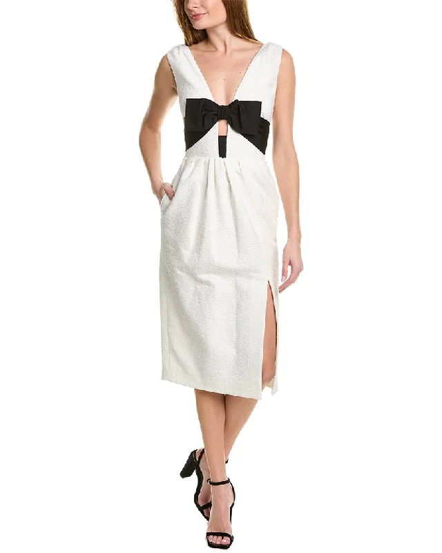 Carolina Herrera Bow Linen-Blend Midi Dress Comfortable Fit-and-Flare Midi Dress