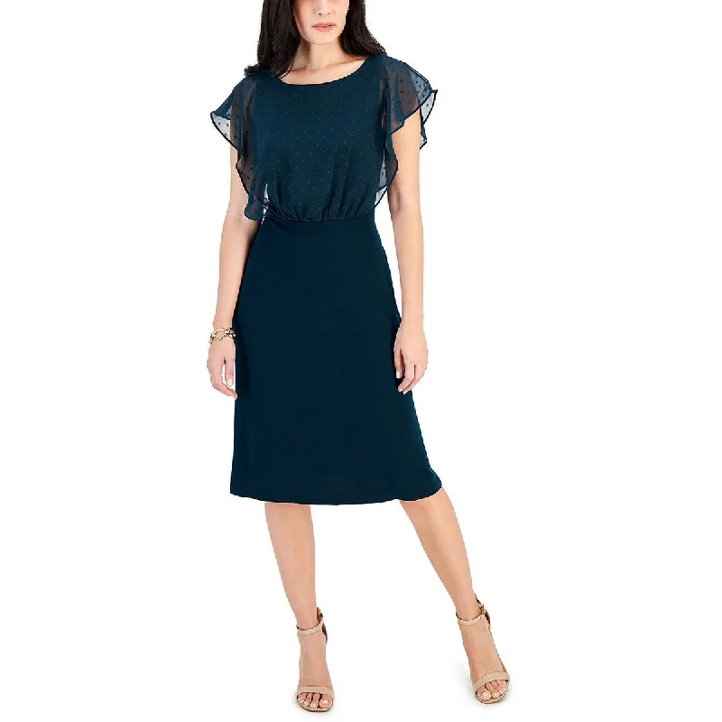 Connected Apparel Womens Petites Below Knee Flutter Sleeve Midi Dress Trendy Shift Midi Dress