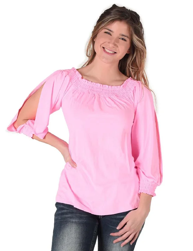 Cowgirl Tuff Womens Flowy Cooling UPF Bubblegum Pink Nylon L/S Shirt Modern Casual Short Sleeve