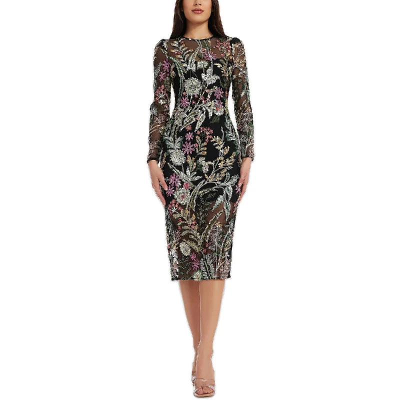 Dress The Population Womens Below Knee Floral Print Midi Dress Stylish Color Block Midi Dress