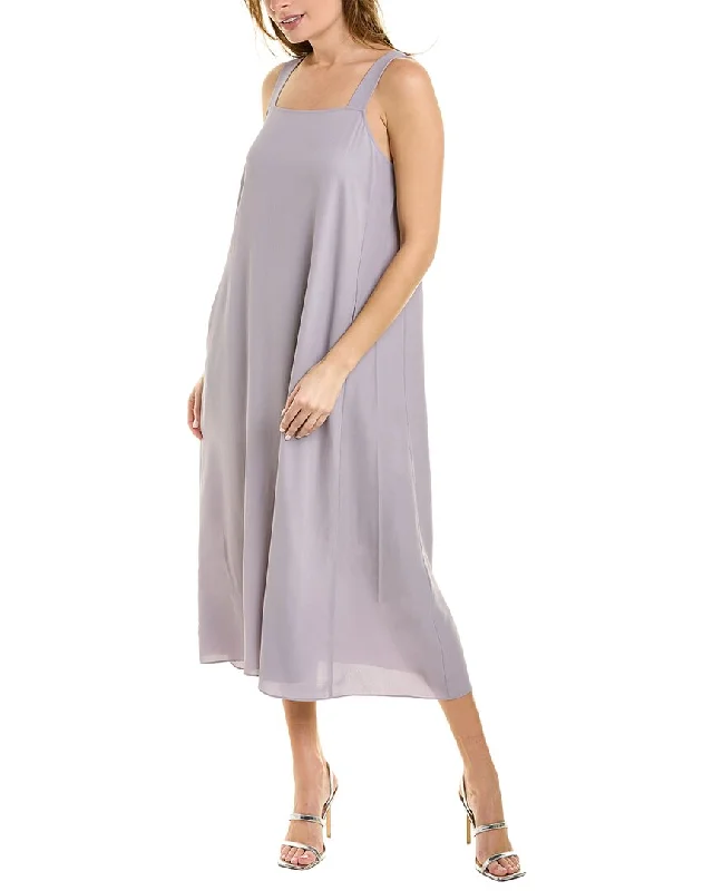 EILEEN FISHER Square Neck Silk Midi Dress Chic Bohemian Midi Dress