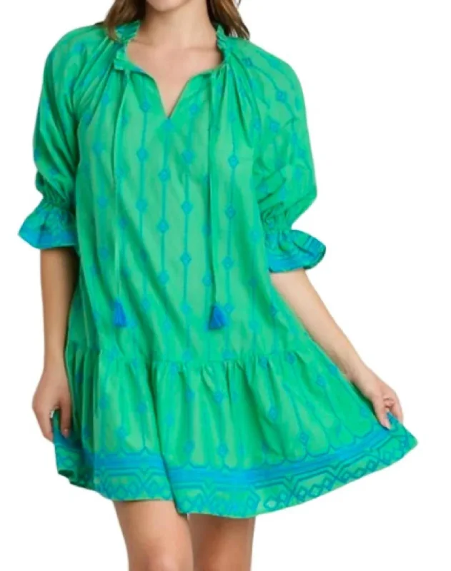 Embroidery Mini Dress In Green/blue Classic Shift Mini Dress