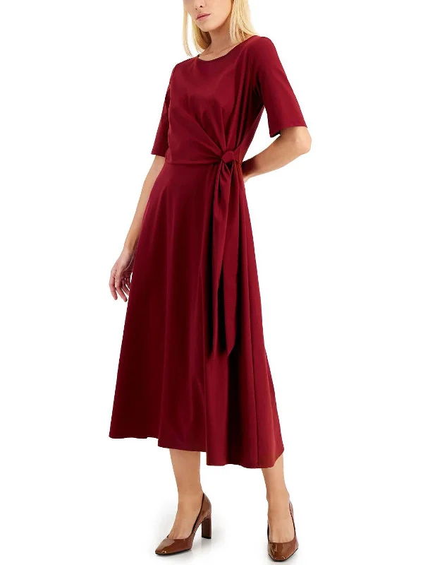 Geranio Womens Jersey Tie-Waist Midi Dress Elegant Satin Button Midi Dress