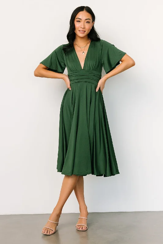 Janette Midi Dress | Green Stylish Cold Shoulder Midi Dress