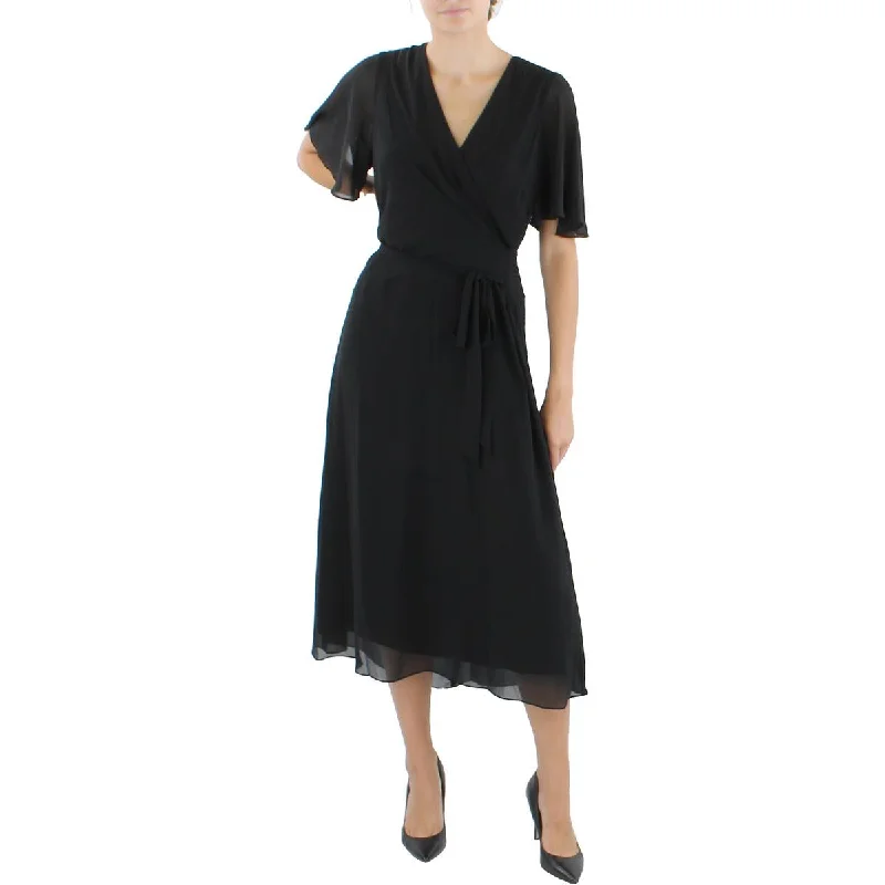 Lauren Ralph Lauren Womens Surplice Mid-Calf Midi Dress Fashionable Wide Leg Midi Dress