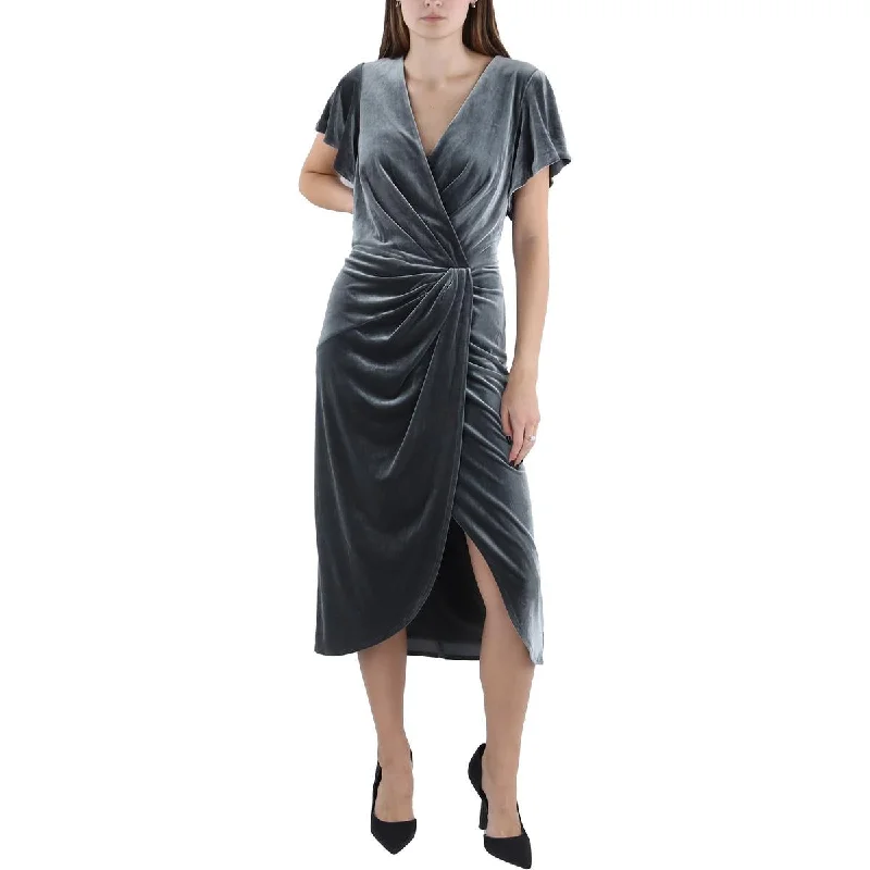 Lauren Ralph Lauren Womens Velvet Flutter Sleeve Midi Dress Fashionable Pleated Midi Dress