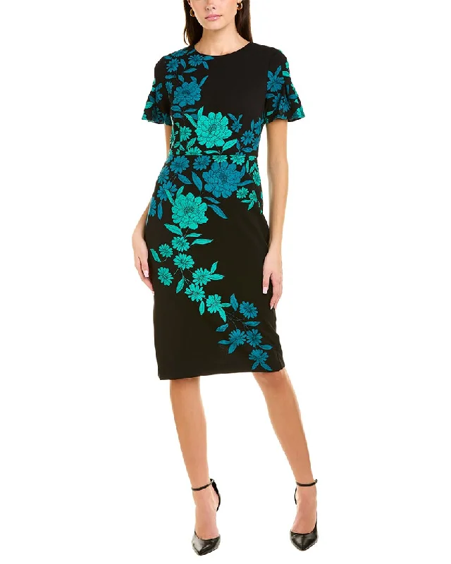 London Times Flutter Sleeve Midi Dress Comfortable Ruched Midi Dress