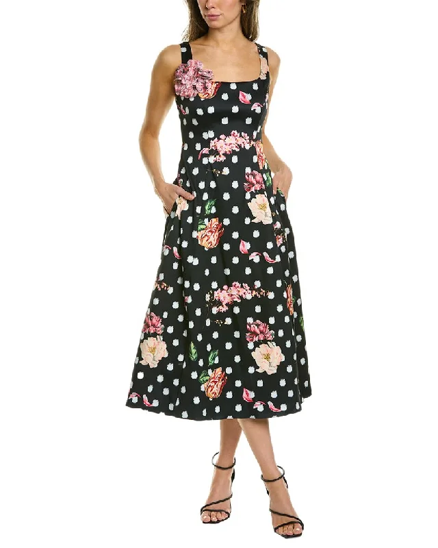 Marchesa Notte Floral Midi Dress Stylish Color Block Midi Dress