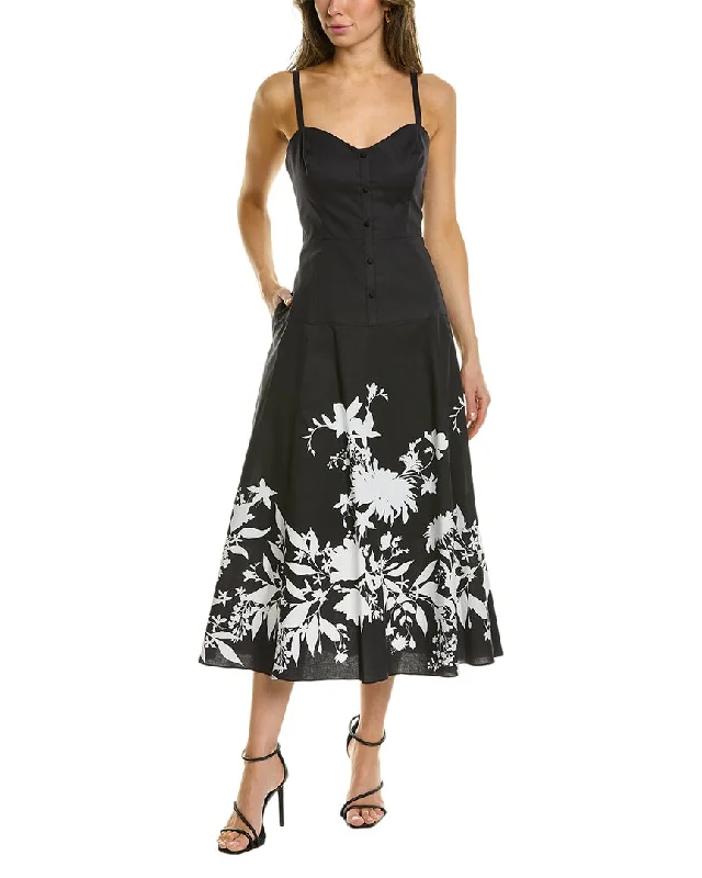 Marchesa Notte Floral Midi Dress Trendy Flared Sleeve Midi Dress