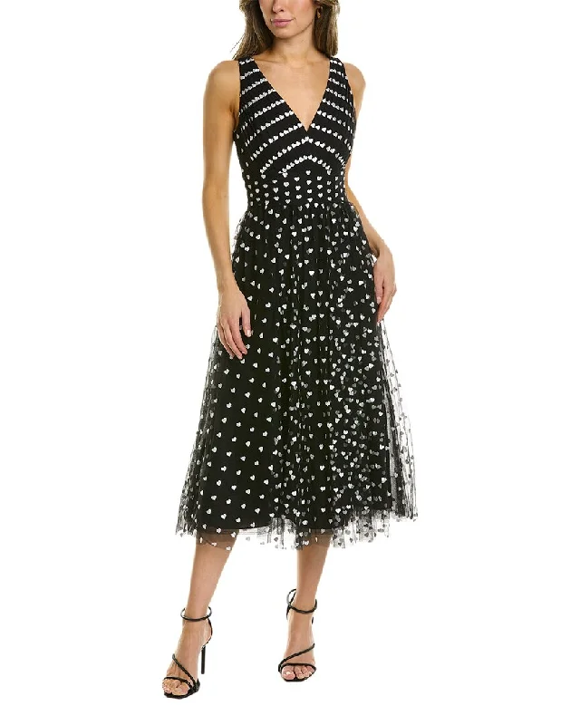 Marchesa Notte Heart Midi Dress Elegant Faux Wrap Midi Dress