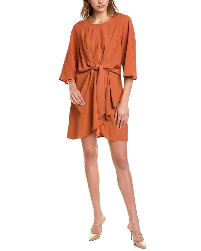 MARION Tie Front Mini Dress Cozy Cowl Neck Mini Dress