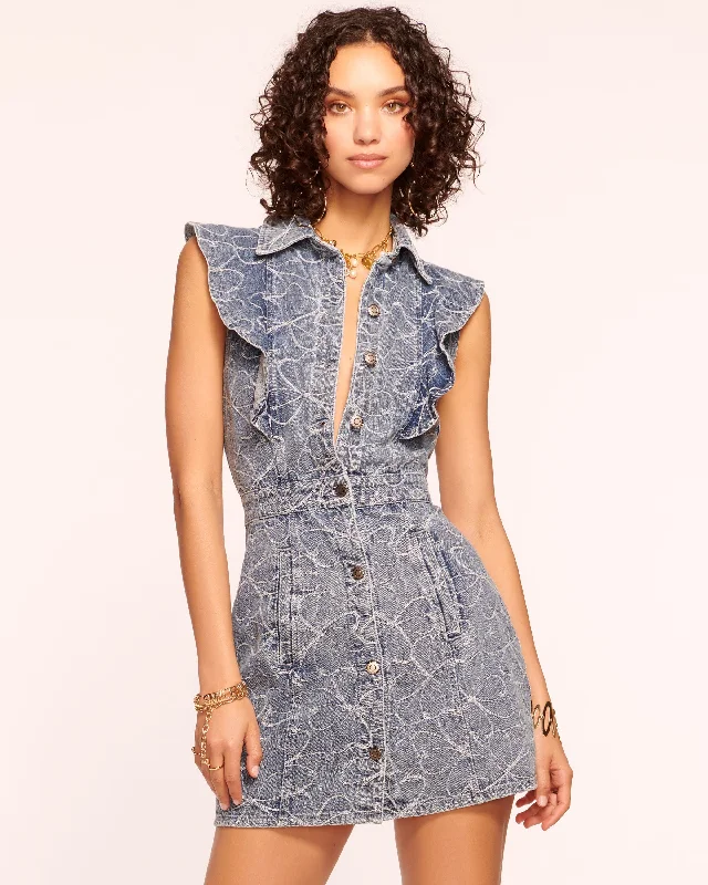 Marlowe Denim Mini Dress Fashionable Polka Dot Mini Dress