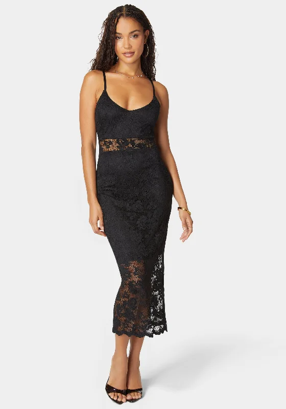 Marseille Lace V Neck Illusion Midi Dress Stylish Tiered Midi Dress