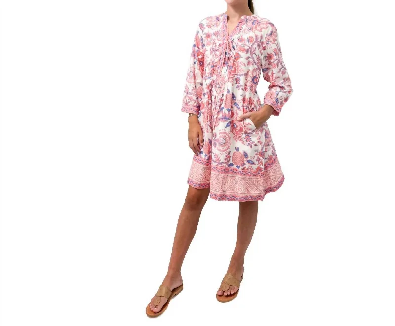 Maye Mini Dress In Floral White/coral/periwinkle Cozy Satin Mini Dress