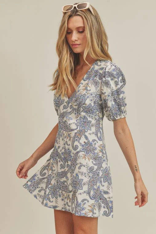 Paisley Printed Mini Dress Fashionable Summer Mini Dress