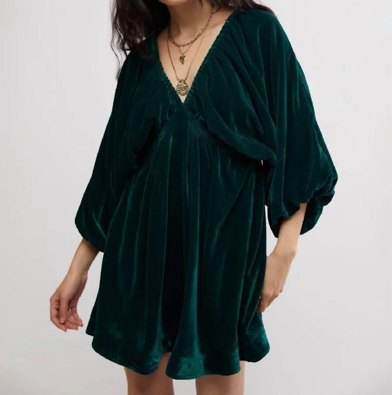 Portia Velvet Mini Dress In Emerald Trendy Denim Mini Dress