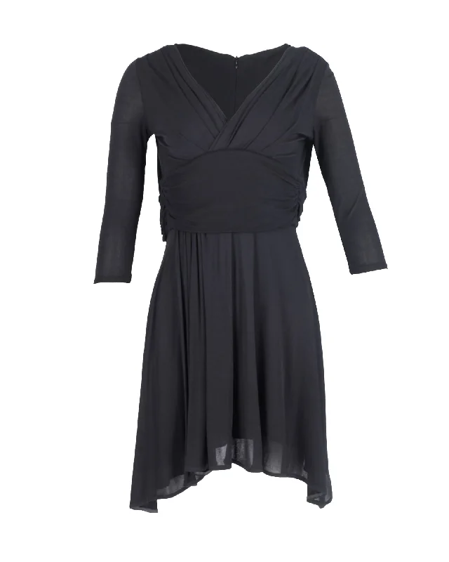 Prada Ruched Mini Dress in Black Viscose Chic Puff Sleeve Mini Dress