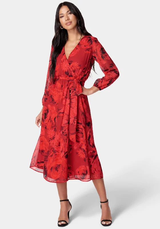 Printed Wrap Midi Dress Stylish Silk Midi Dress