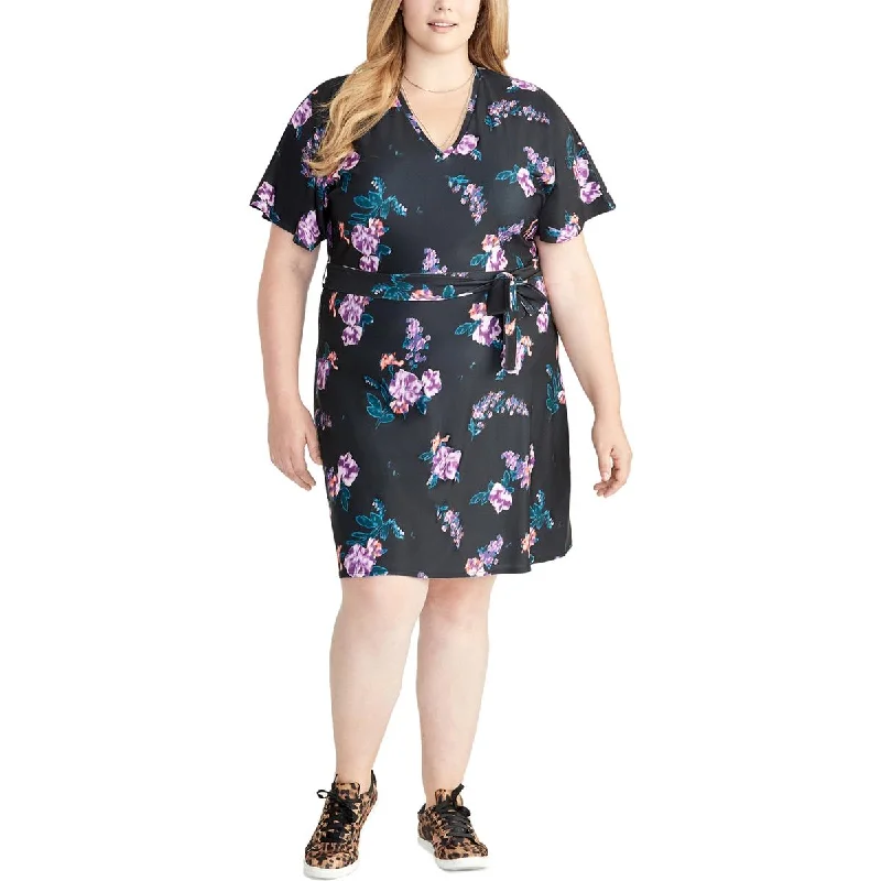 Rachel Rachel Roy Womens Plus Andrea V-Neck Kimono Sleeve Midi Dress Chic Floral Print Midi Dress