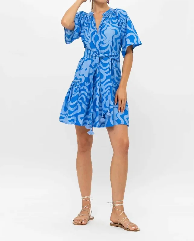 Raglan Belted Mini Dress In Blue Comfortable Boho Mini Dress