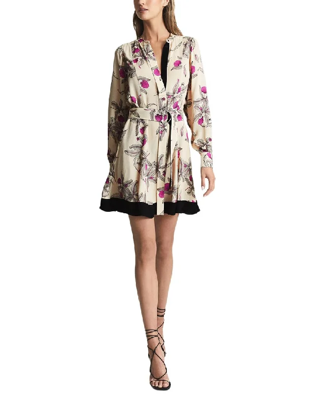 Reiss Zoe Orchid Print Mini Dress Elegant Satin Lace Mini Dress