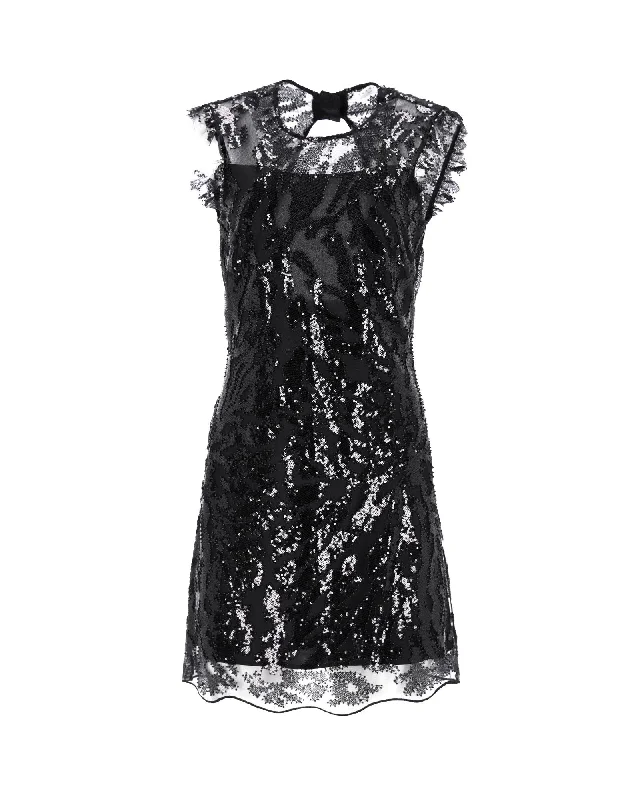 Sandro Embellished Sequin Mini Dress in Black Polyester Trendy Wraparound Mini Dress