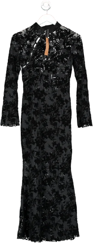 SHEIN Black Mesh And Velvet Flower Print Midi Dress UK XS Cozy Spaghetti Strap Midi Dress