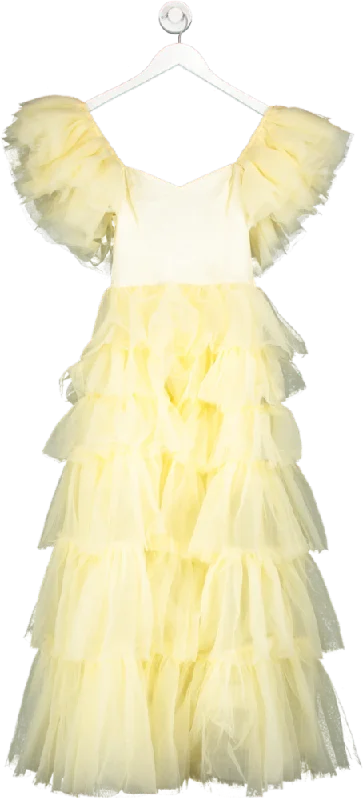 SHEIN Yellow Tulle Off The Shoulder Midi Dress UK S Trendy Off-Shoulder Button Midi Dress