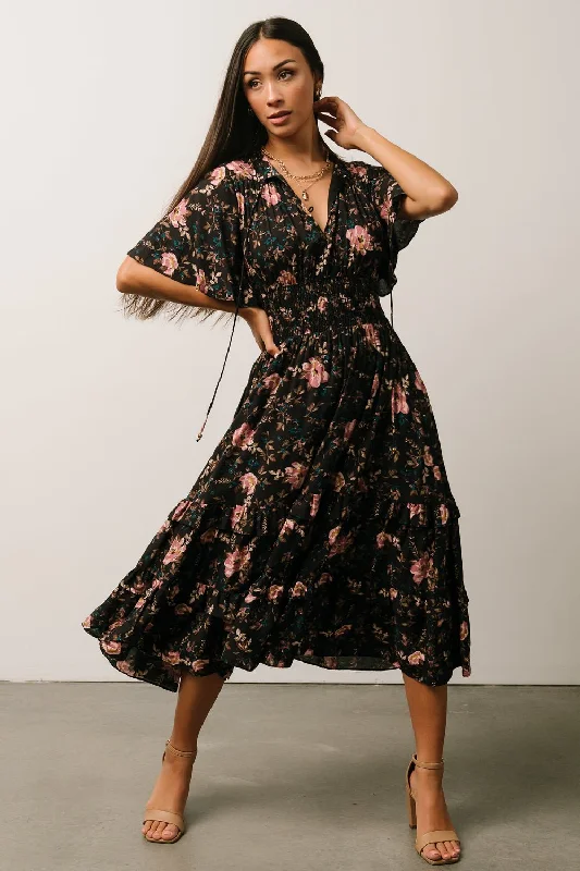 Spell Boho Midi Dress | Midnight Garden Fashionable One-Shoulder Midi Dress