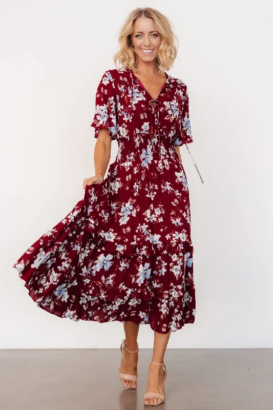 Spell Boho Midi Dress | Ruby Multi Floral Elegant Satin Button Midi Dress