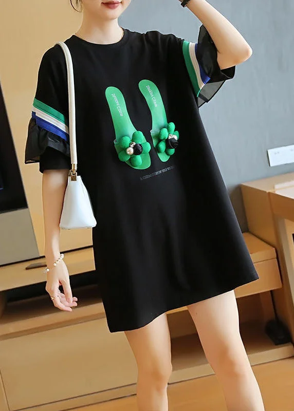 Stylish Black Original Design Patchwork Ruffles Cotton Mini Dresses Summer Chic Pleated Mini Dress