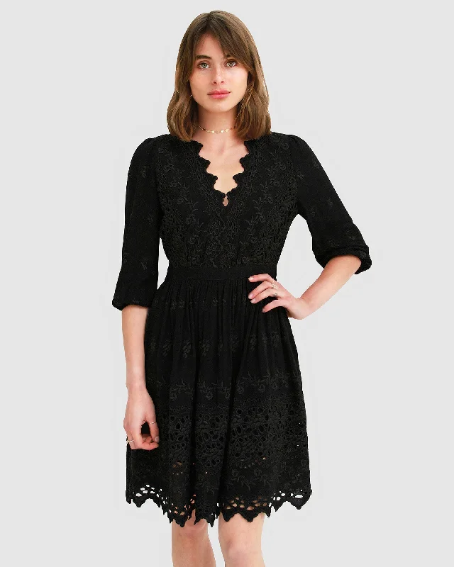 Sweet Talk Eyelet Mini Dress - Black Elegant Silk Mini Dress