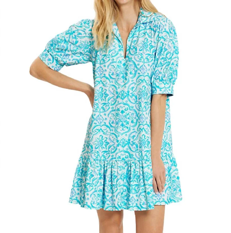 Tierney Painted Mini Dress In Tile Aqua Trendy Camisole Mini Dress