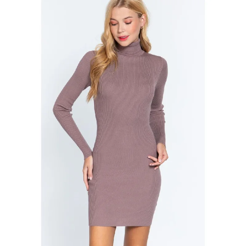 Turtle Neck Sewater Mini Dress Casual V-Neck Mini Dress