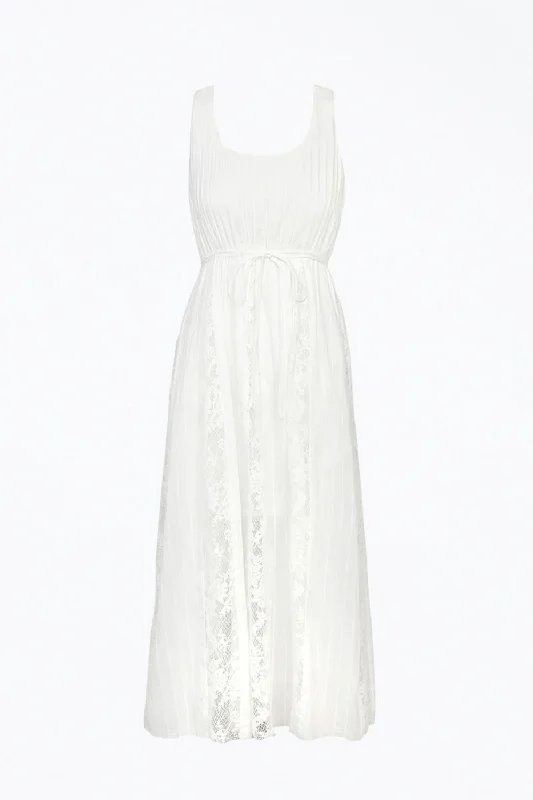 Vivian Lace Cotton-Voile Midi Dress in White Elegant V-Neck Midi Dress