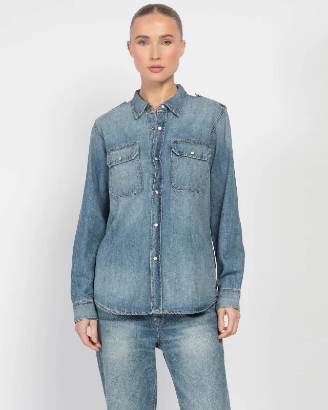 Nais Denim Shirt Modern Short Sleeve Top