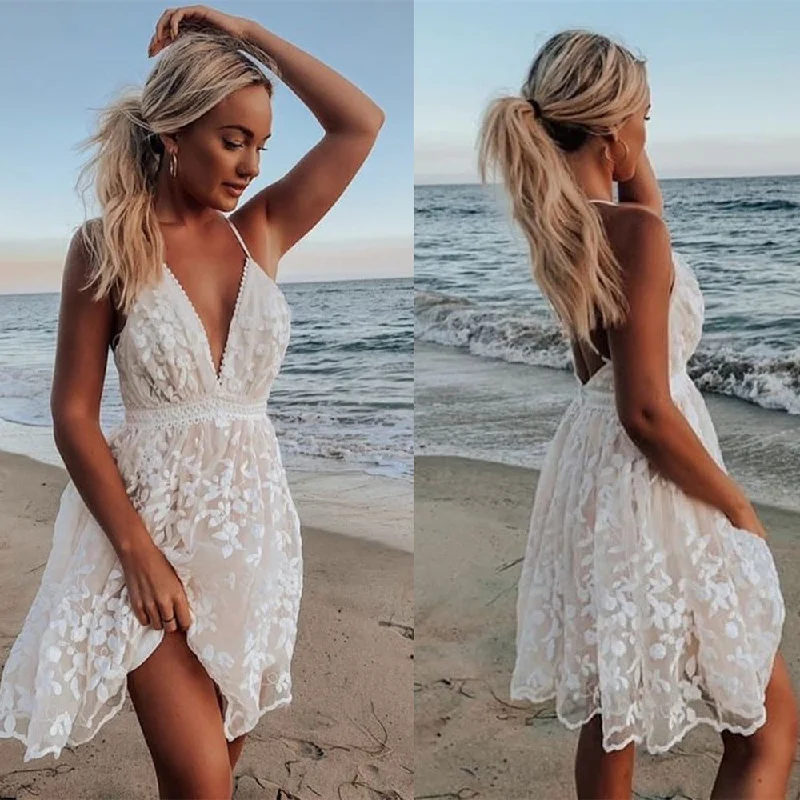 TastyHottie - White solid Backless   Lace Mini dress Elegant Tulle Mini Dress