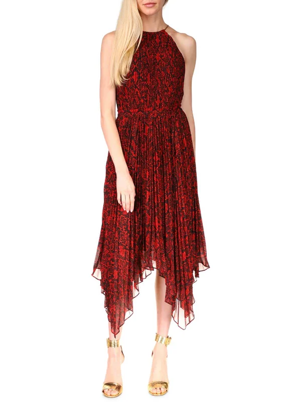 Womens Chiffon Python Midi Dress Trendy Ruched Side Midi Dress