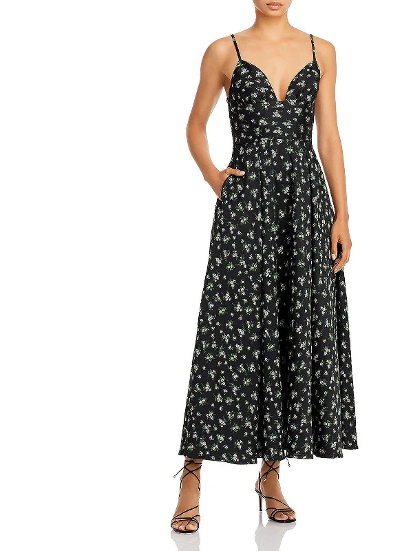 Womens Floral Knit Midi Midi Dress Stylish High-Waisted Midi Dress