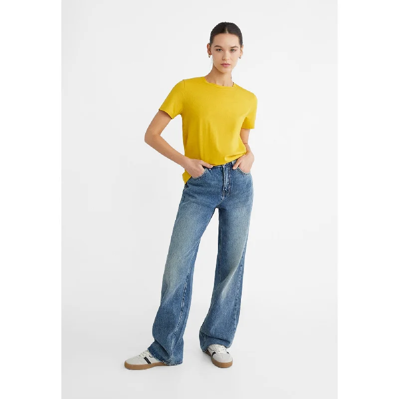 Mustard Basic Tshirt Trendy Button-Front Short Sleeve