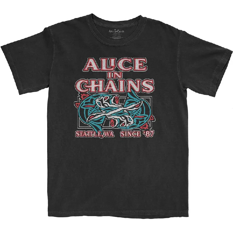 Alice In Chains | Official Band T-Shirt | Totem Fish Print Jacquard Patchwork