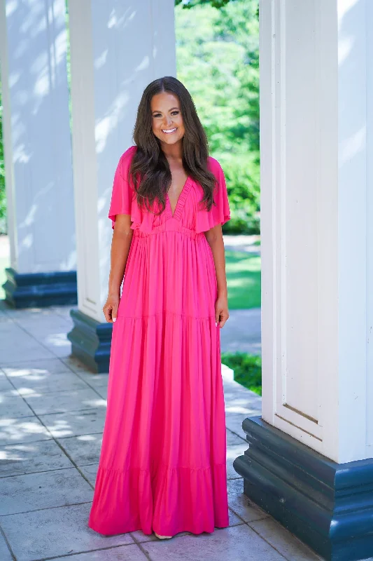 Anna Maxi Dress - Fuchsia - FINAL SALE Chic Button-Up Maxi Dress